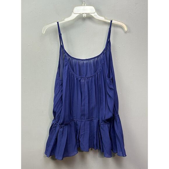 Miss Tina By Tina Knowles Tank Top XL 16-18 Box Pleats Purple Sleeveless Sheer - Picture 2 of 6